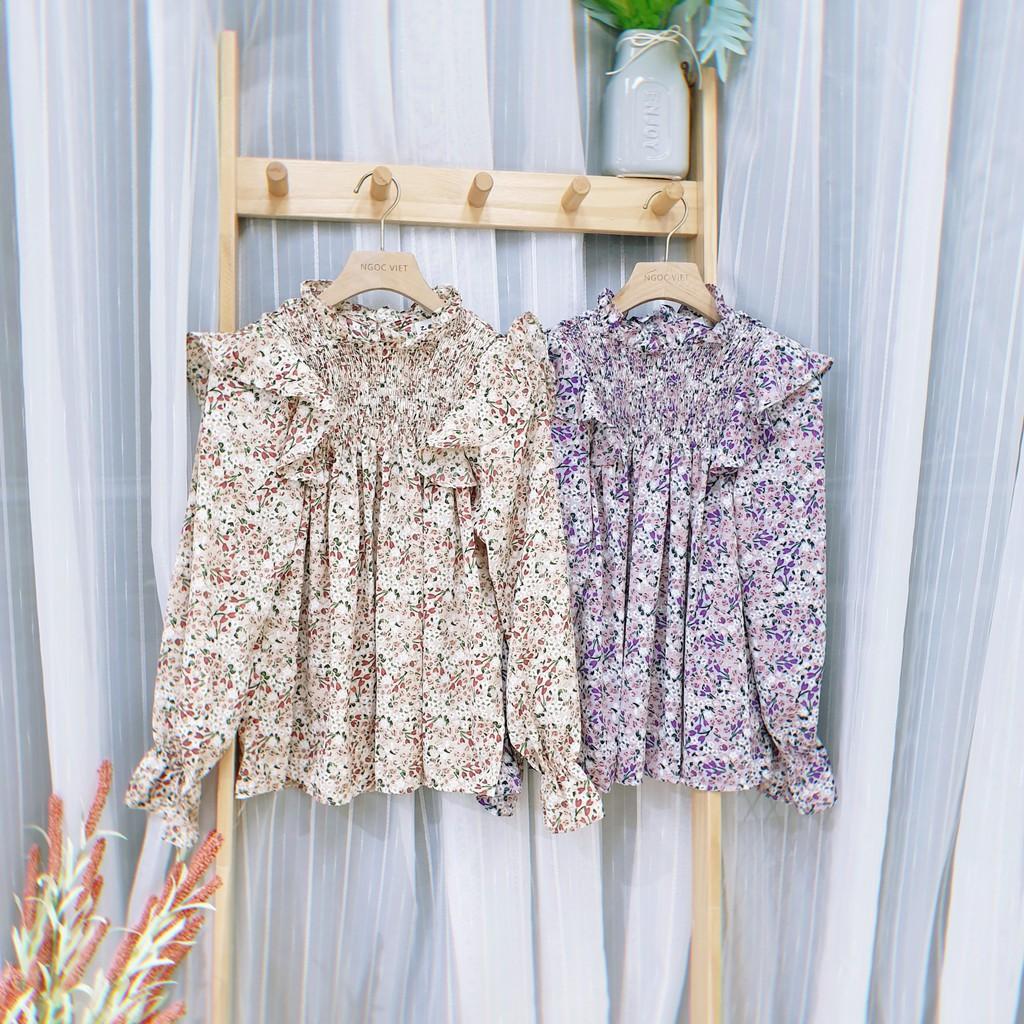 Áo hoa nhí tay dài,bo bèo,nhún ngực,bèo vai và cổ SP30589 - SP30592