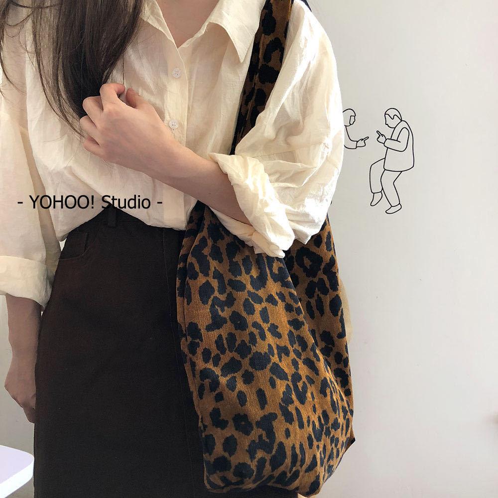 Leopard print bag women's corduroy one-shoulder multifunctional canvas bag
