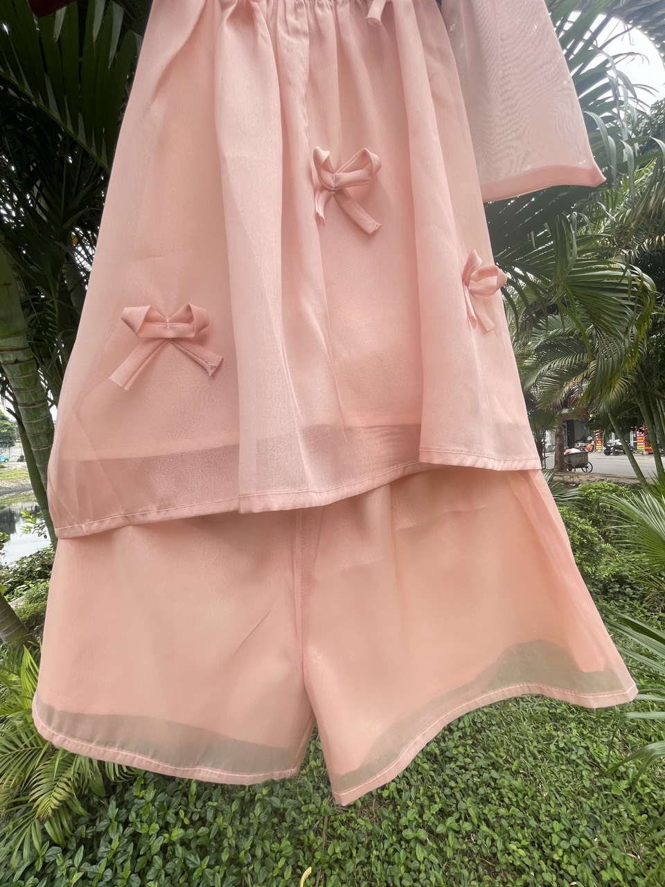Bộ ba lỗ bé gái điệu đà 1-8 tuổi đính nơ vải tơ cao cấp nhẹ thoáng mát kiểu dáng thời trang