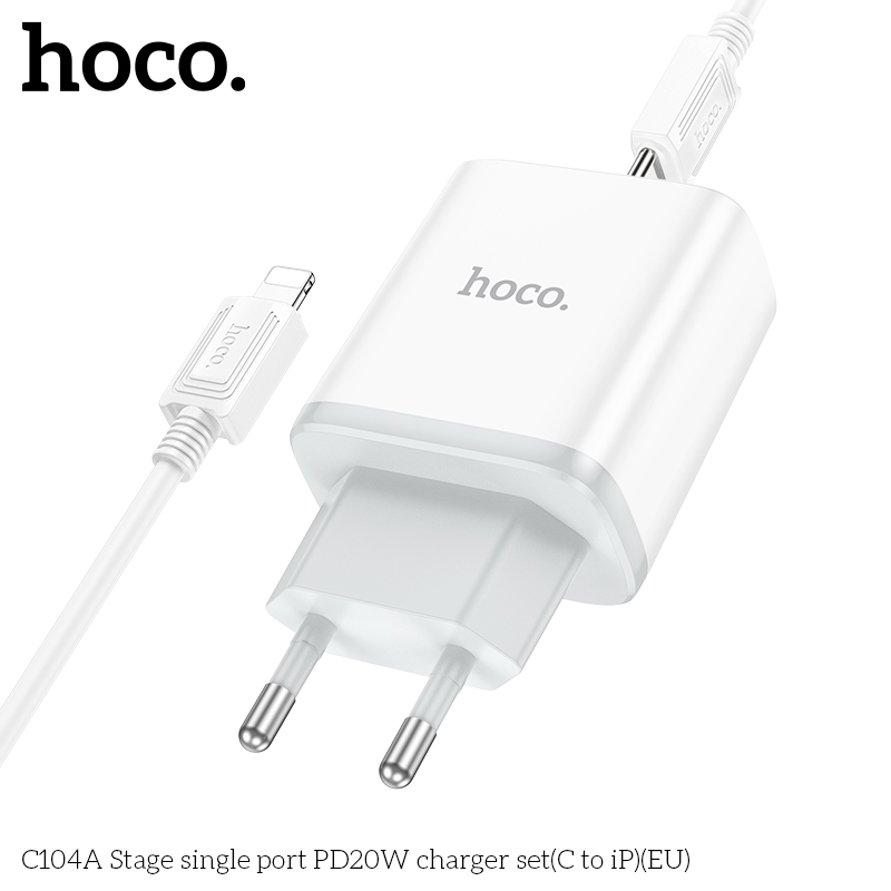 Bộ Sạc Nhanh Dành Cho Hoco C104A PD20W QC3.0 Type-C To Ip Hàng Chính Hãng