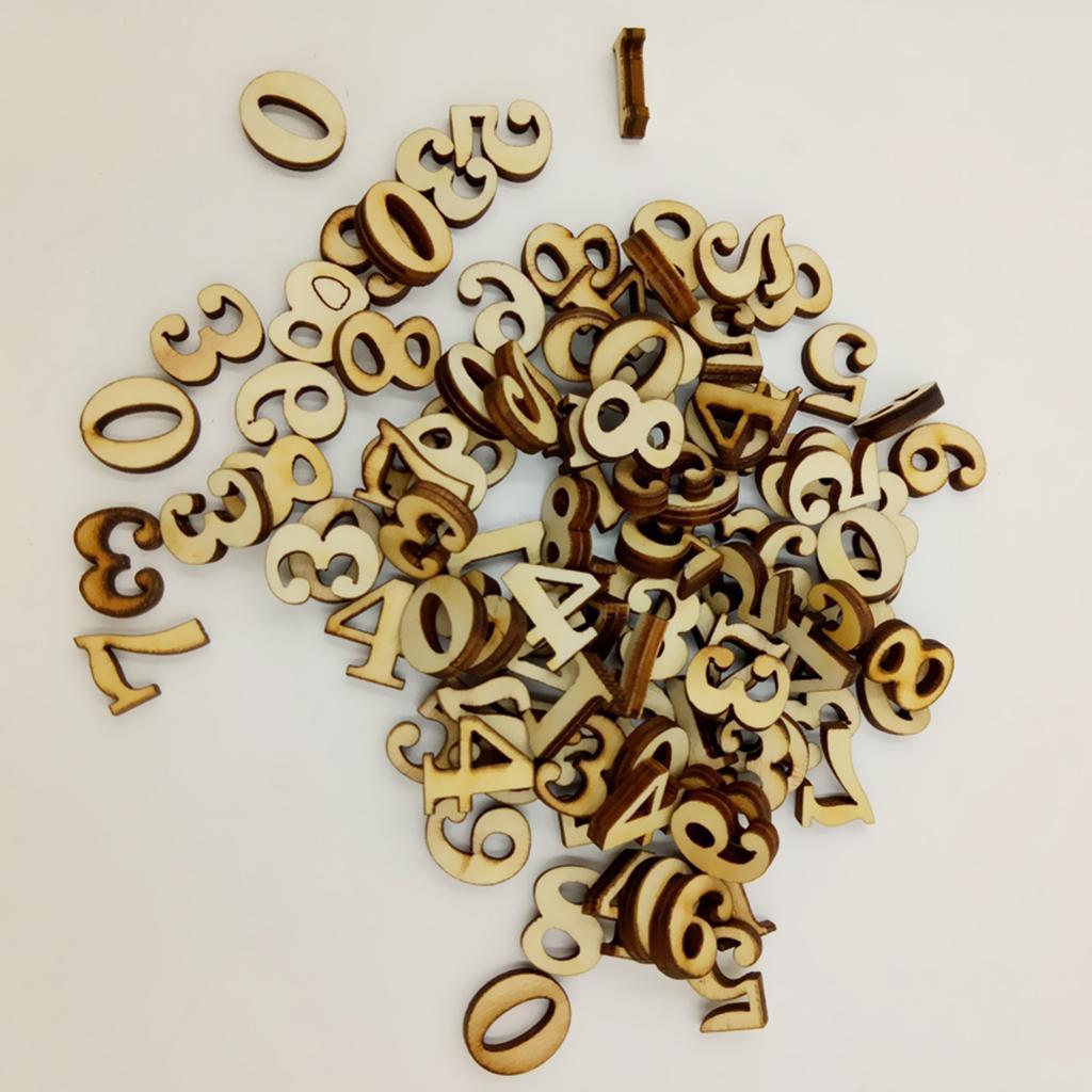 200 Pieces Unfinished Wooden Pieces Arabic Numbers Embellishment & 200 Pieces Wooden Letters Alphabet Slices MDF Wood for DIY Kids Toys Crafts