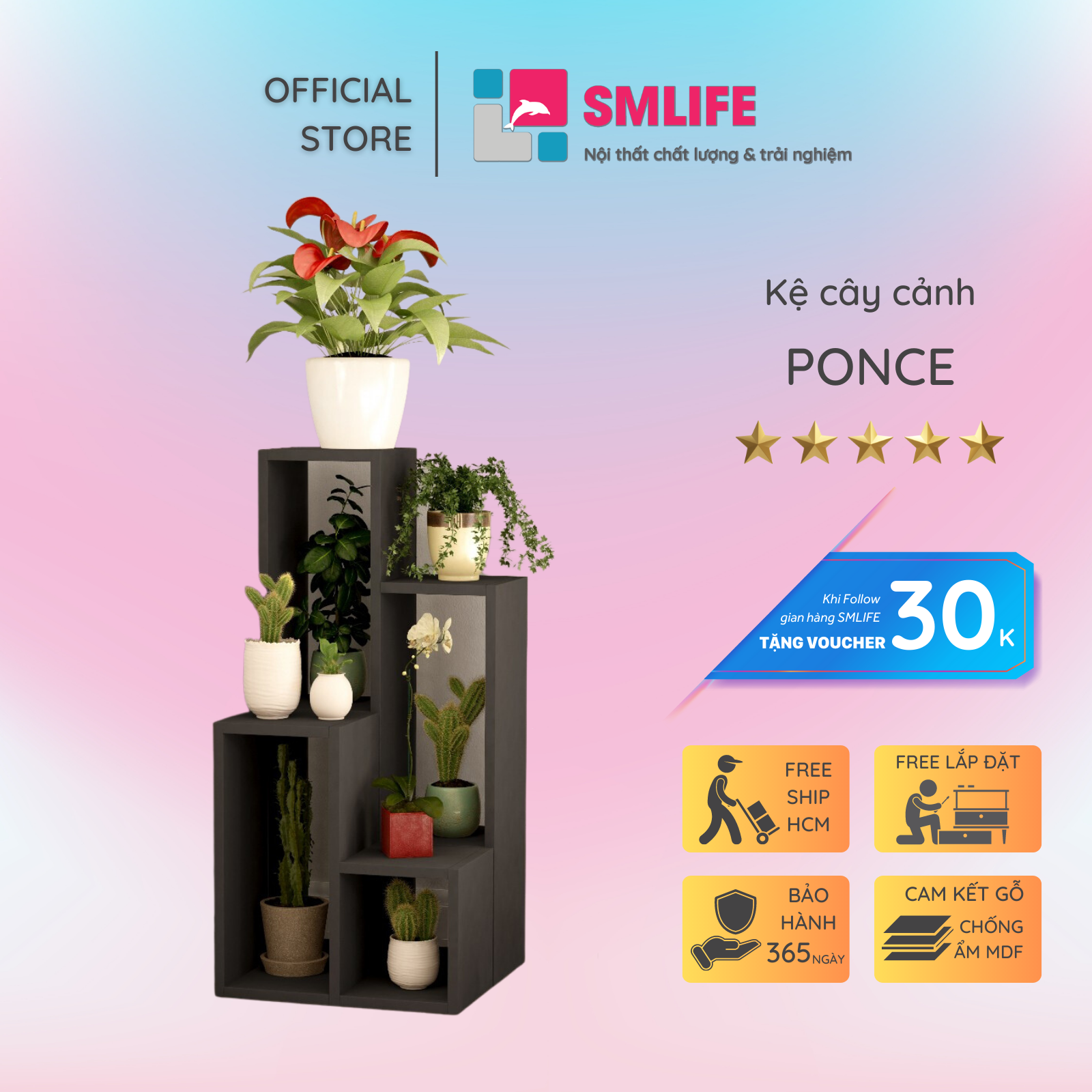 Kệ gỗ trang trí cây cảnh SMLIFE Ponce