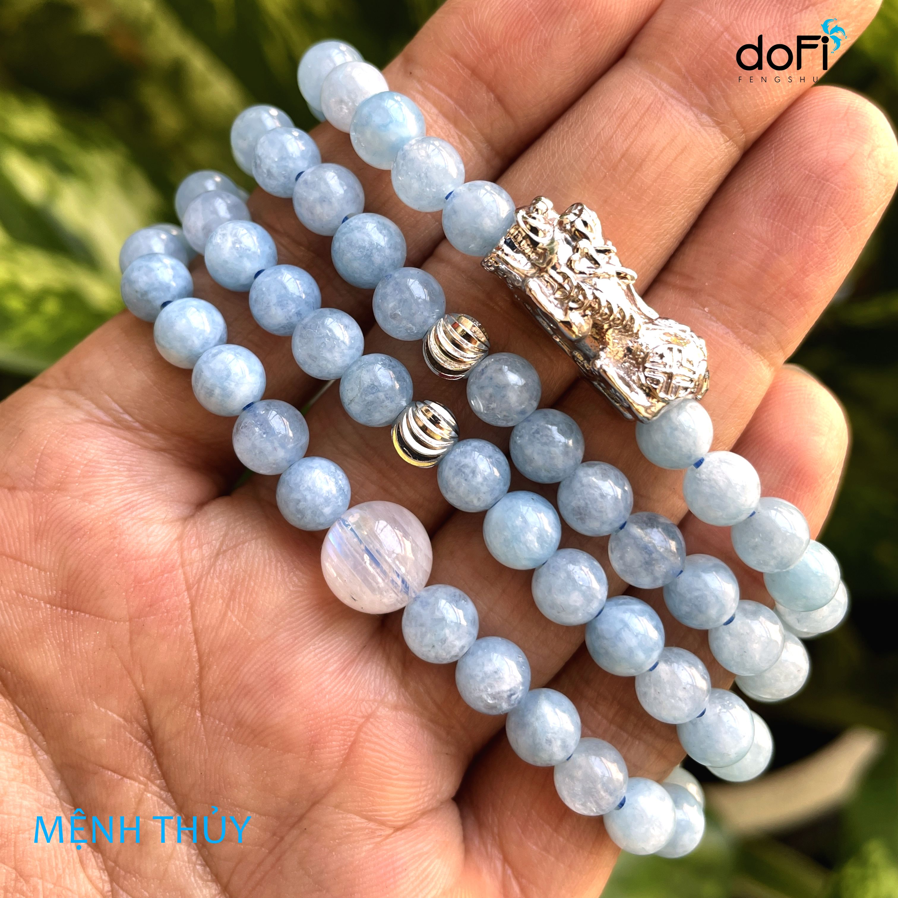 TRÀNG HẠT AQUAMARINE + ĐÁ MẶT TRĂNG PHỐI TỲ HƯU