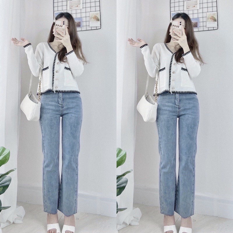 Quần jeans ống đứng sẵn hàng. Chất siu mềm đẹp co dãn cạp cao