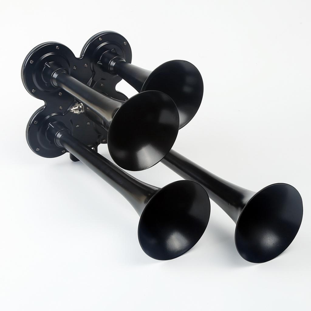 Loud 150dB 4/Four Trumpet Train Air Horn With 12V Electric Solenoid Black