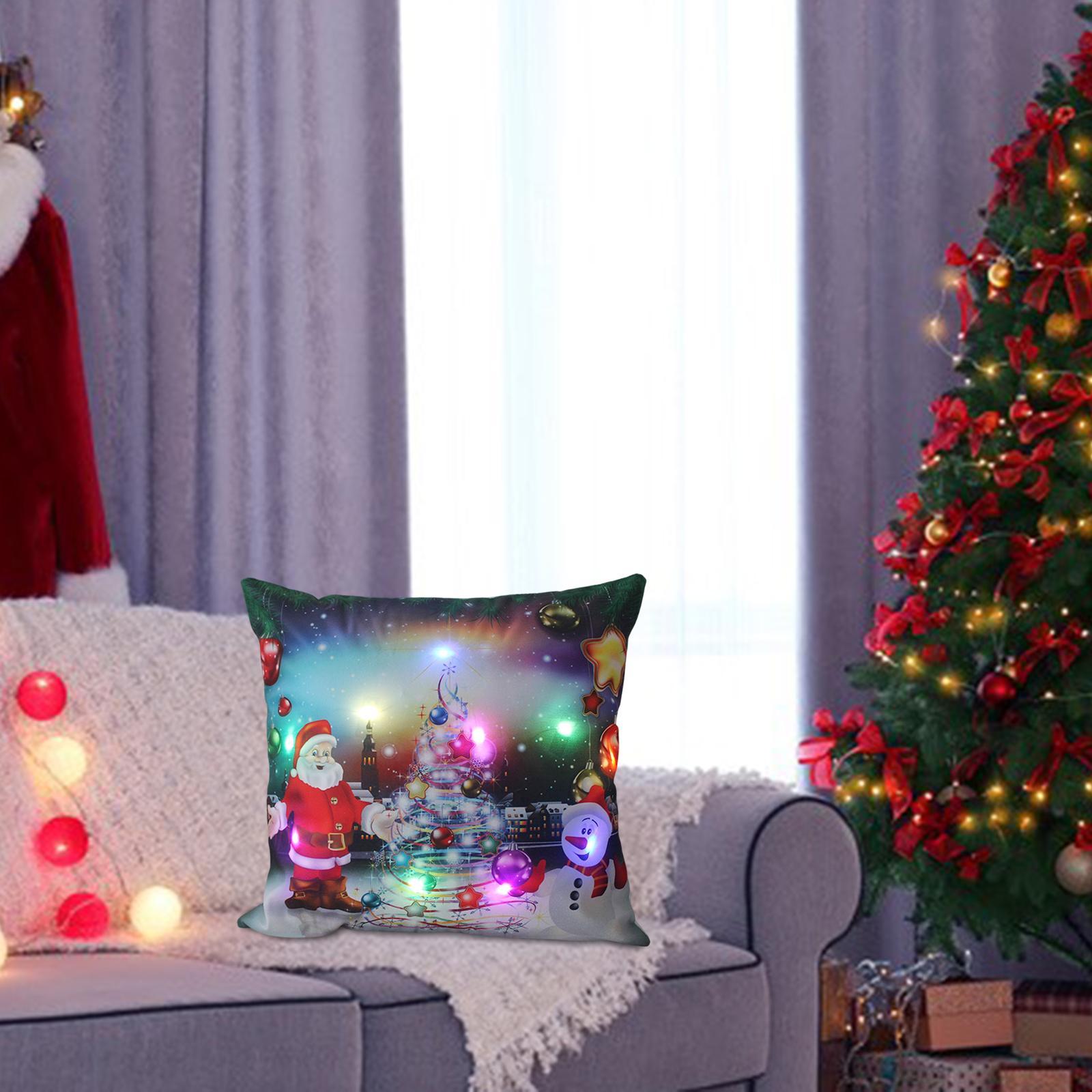 Christmas Pillow Cover Pillowcase with Light Xmas Cushion Cover for Living Room Bedroom