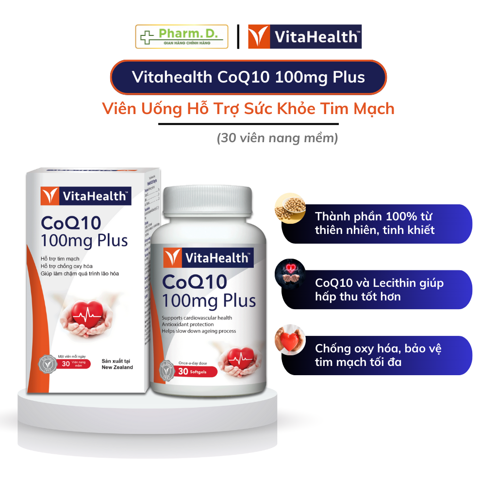 Viên Uống Hỗ Trợ Sức Khỏe Tim Mạch VITAHEALTH CoQ10 100mg Plus