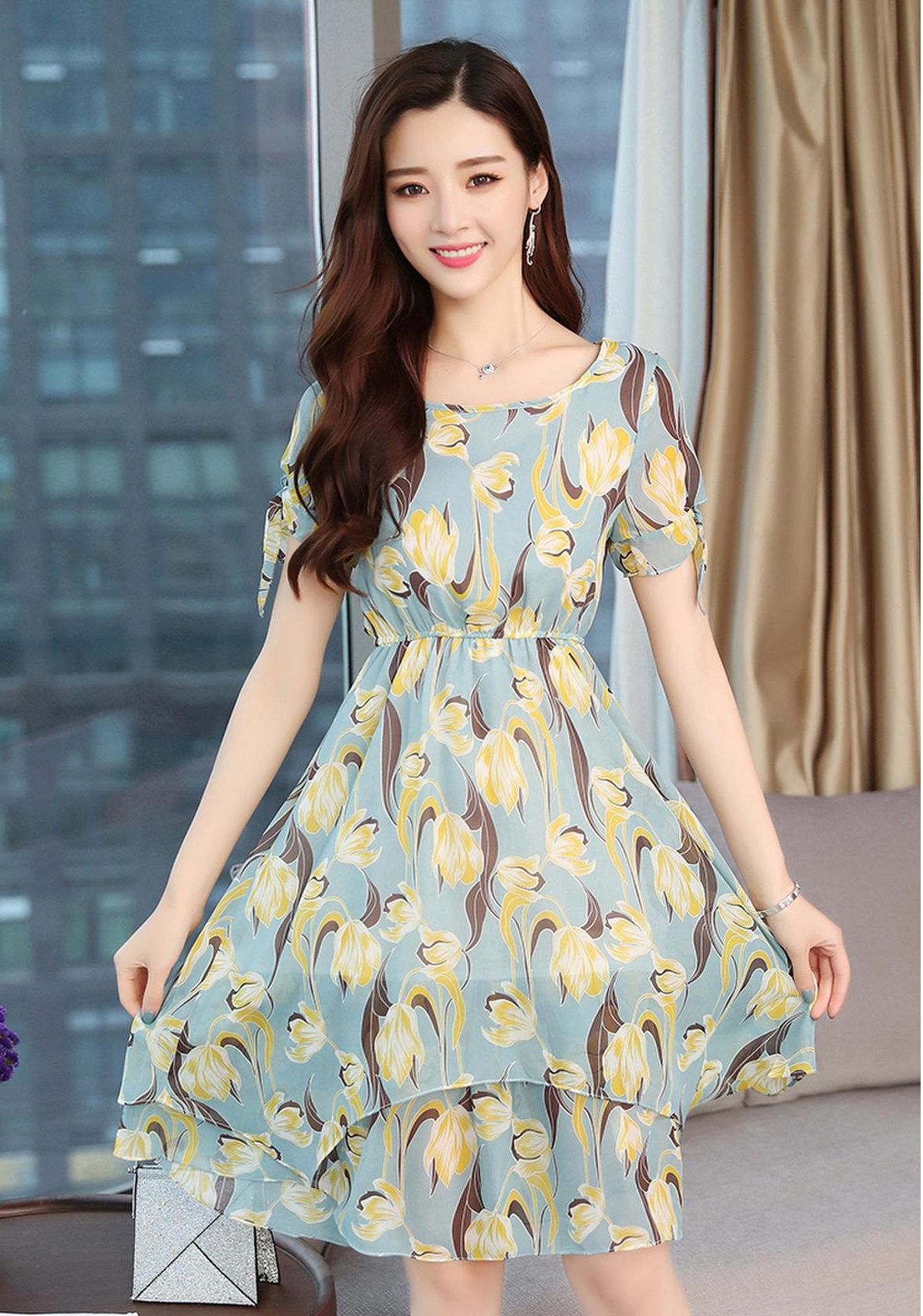 Đầm xòe 2 lớp hoa trẻ trung xinh xinh GD8095A