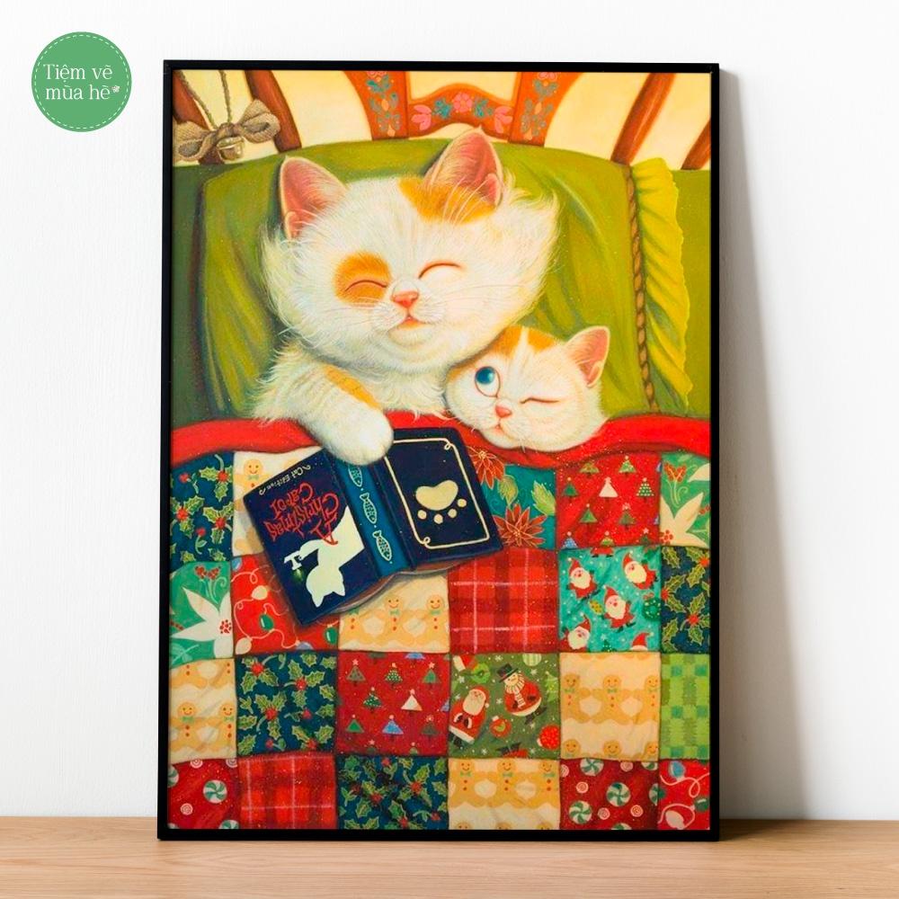 Tranh số hóa  - Mèo lười ngủ ngày đã căng khung 40x50cm 33 màu