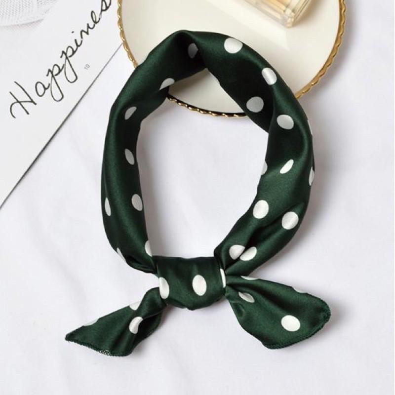 Khăn turban vuông chấm bi - Khăn lụa đa năng hoạ tiết chấm bi