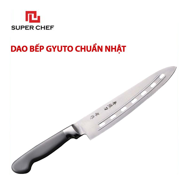 Dao Bếp Gyuto Dài Đa Năng Chính Hãng Super Chef Lưỡi Thép Lỗ, Không Gỉ Sét, Không Ăn Mòn, An Toàn Thực Phẩm, Công Nghệ Nhật Siêu Sắc Bén, Lâu Cùn Siêu Bền Và Tiện Lợi ( Lưỡi dài 18.5cm)