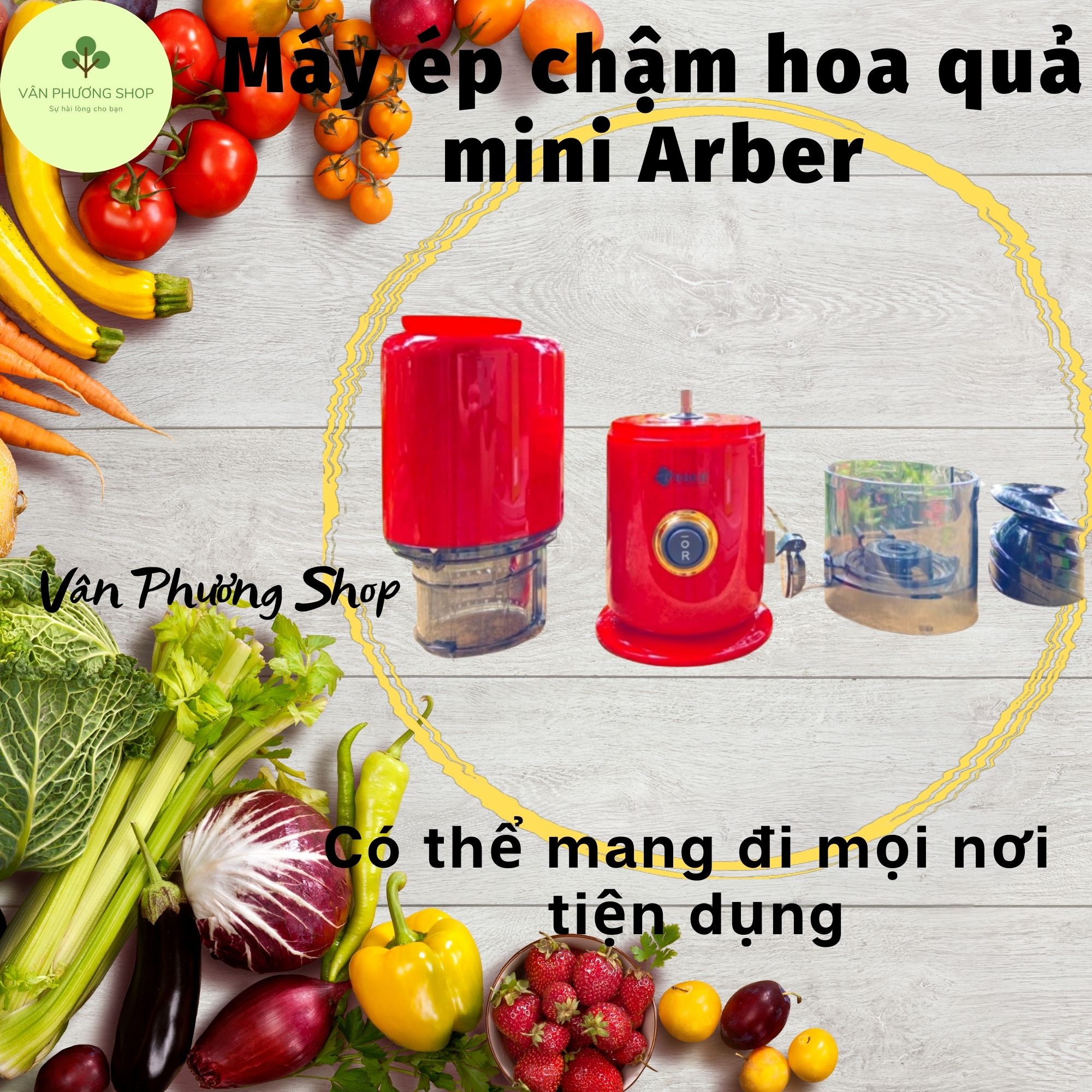 Máy Ép Chậm Trái Cây Mini ArBer MEC2068MĐ Màu Đỏ Trẻ Trung Vân Phương Shop - Hàng Chính Hãng