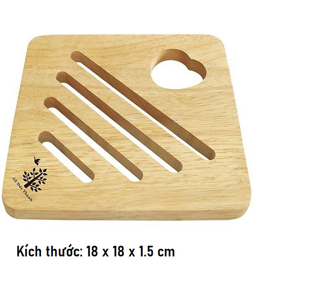Miếng Lót Nồi, Lót Chảo gỗ Cách Nhiệt Hình Vuông Lỗ Tim Gỗ Cao Su Bền Đẹp Sang Trọng - Gỗ Đức Thành 09201