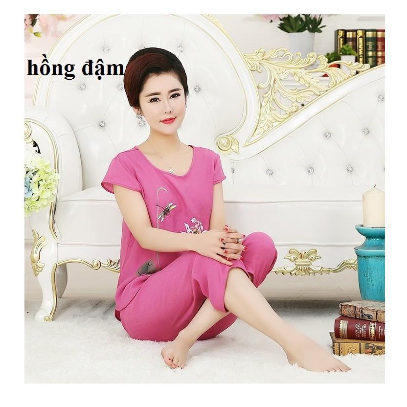 Bộ quần áo mặc nhà trung niên cho mẹ, bộ đũi hoa sen