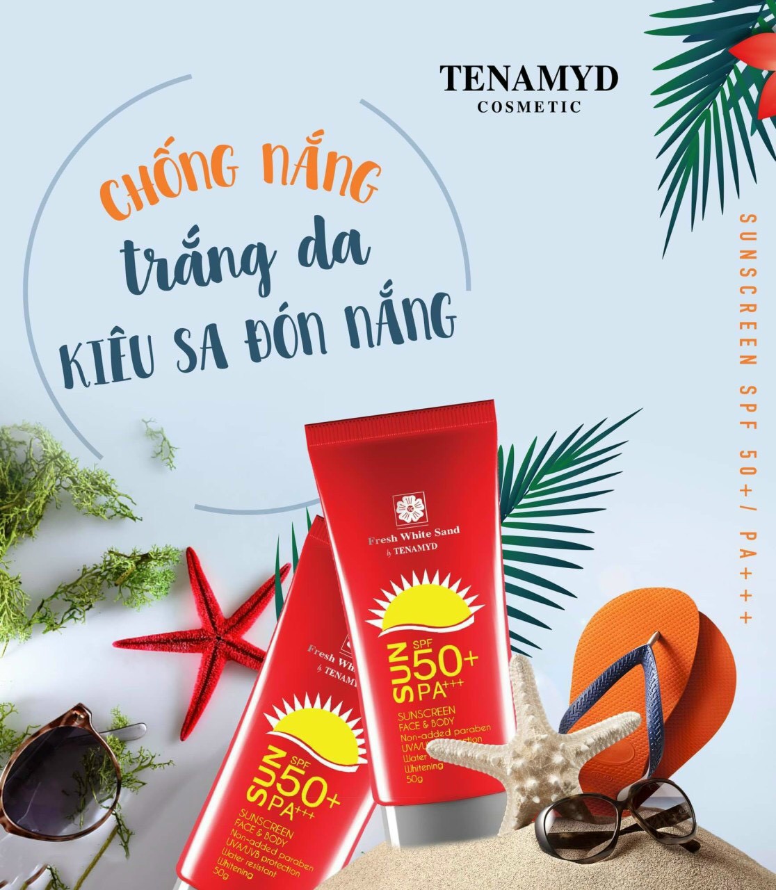 Kem chống nắng trắng da Suncream SPF50/PA+++ Fresh White Sand by TENAMYD 50ml