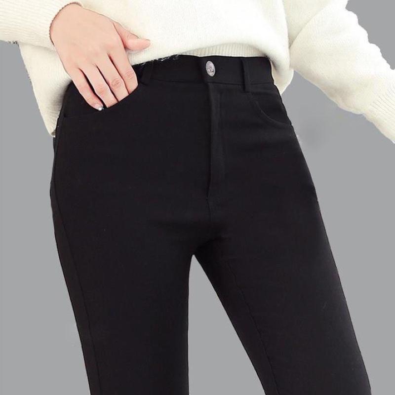 Quần tregging nữ lưng cạp cao - Quần legging nữ dài dáng thun ôm bó legging skinny vải giữ nhiệt màu đen