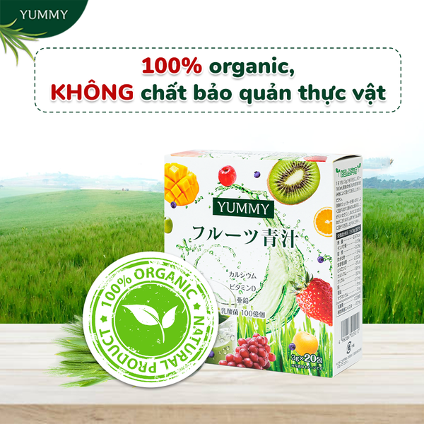 Bột mầm lúa mạch trái cây Yummy nhập khẩu Nhật Bản - Hộp 20 gói x 3g