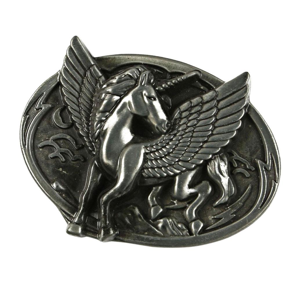 Vintage Belt Buckle Silver Alloy Retro Engraved Unicorn Western Belt Buckle
