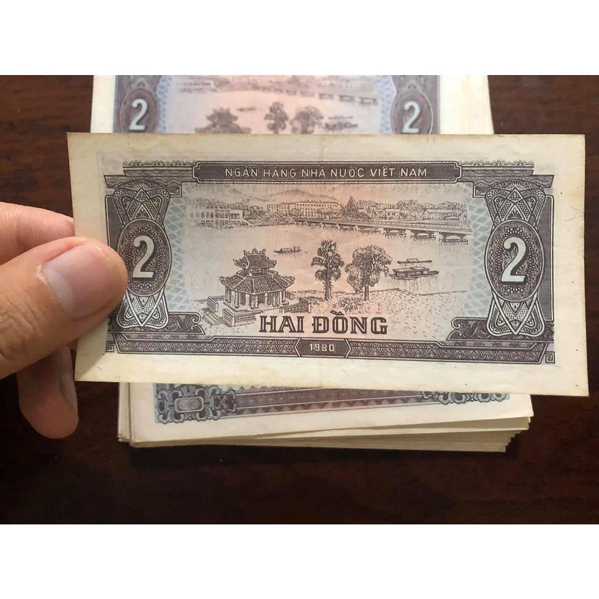 01 tờ 2 đồng bao cấp, tiền cổ xưa Việt Nam thật 100%,  - tặng kèm túi nilon PASA NUMIS để bảo quản