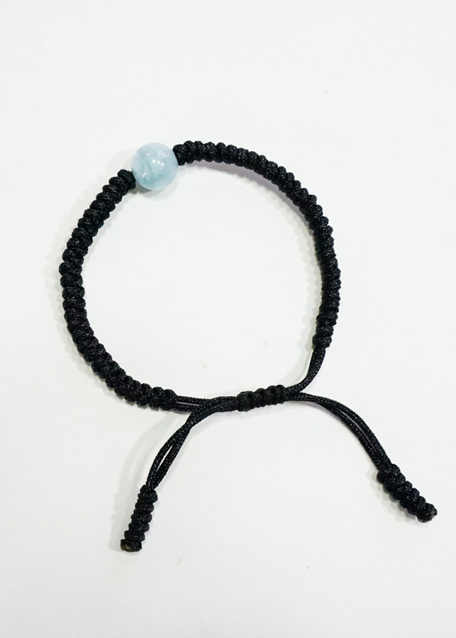 Vòng tay thắt dây hạt ngọc Tây Tạng phối đá Aquamarine