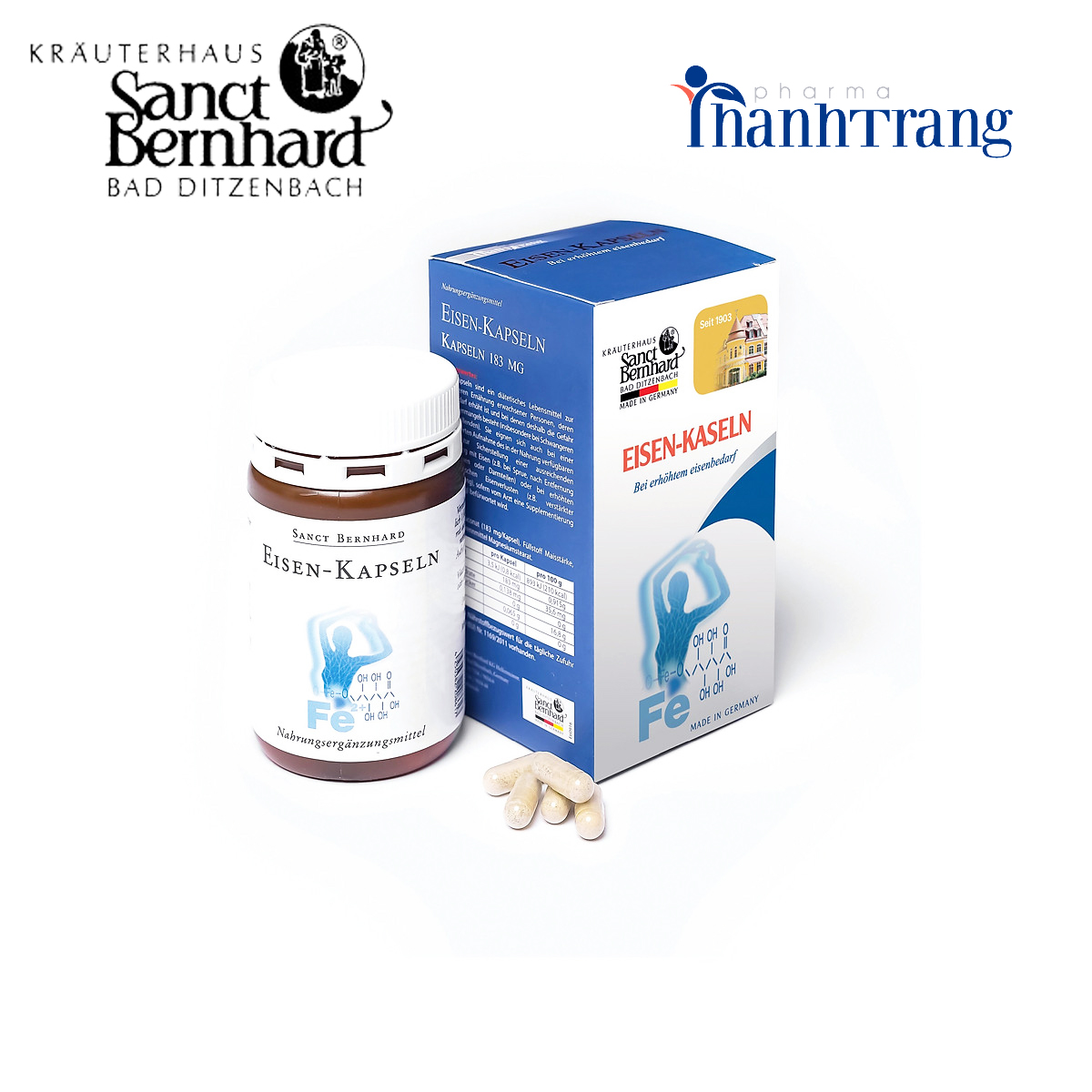 Bổ sung sắt cho người thiếu máu, phụ nữ mang thai và cho con bú, người bị thiếu máu do tai nạn, phẫu thuật - Eisen Kapseln thương hiệu Sanct Bernhard