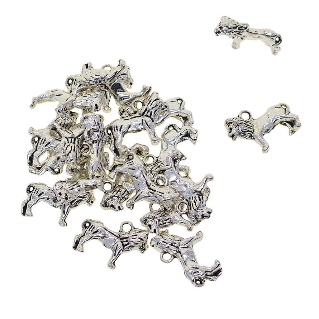20 Piece Silver Mini Alloy Lion Shaped Charms Pendants DIY Jewelry Making Findings Accessories