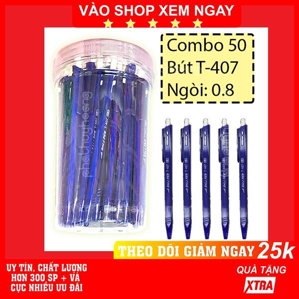 Hủ 50 bút bi T407 ngòi 0,8 mm chất lượng cao mực xanh