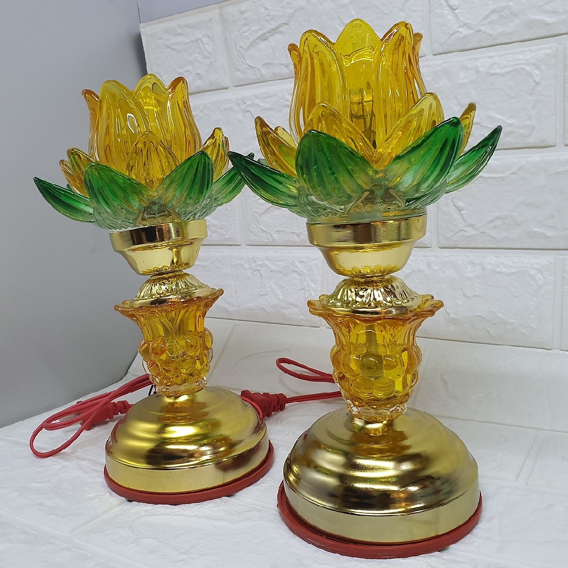 Cặp đèn thờ điện thủy tinh cao cấp - đồ thờ AN13070