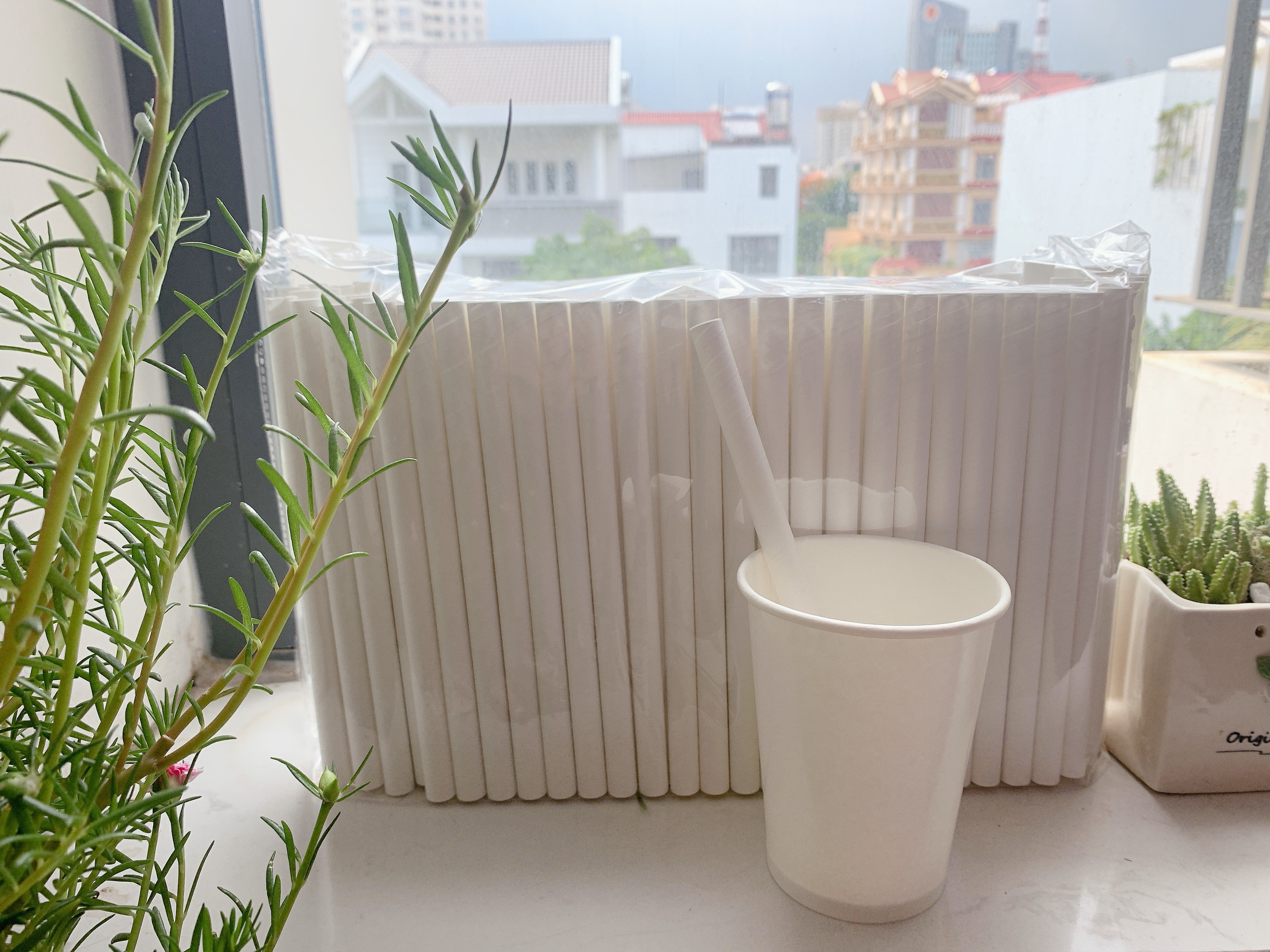 Túi 500 gram ống hút giấy Clean paper Straw size 12mm màu trắng dùng để uống trà sữa