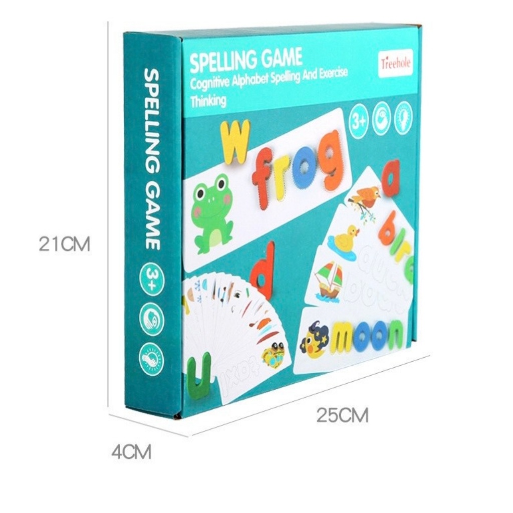 Bộ thẻ học chữ cái kèm hình minh họa cho bé, Bộ spelling game 52 từ vựng tiếng anh - Hàng chính hàng