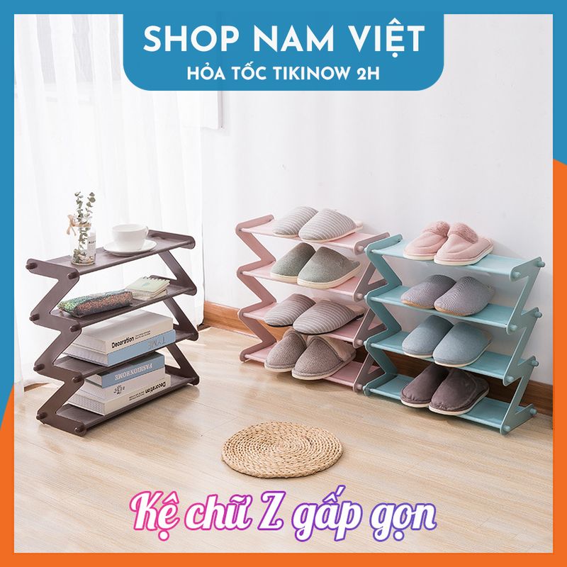 Kệ Chữ Z Gấp Gọn 4 Tầng Để Giày Dép và Trang Trí Phòng Khách