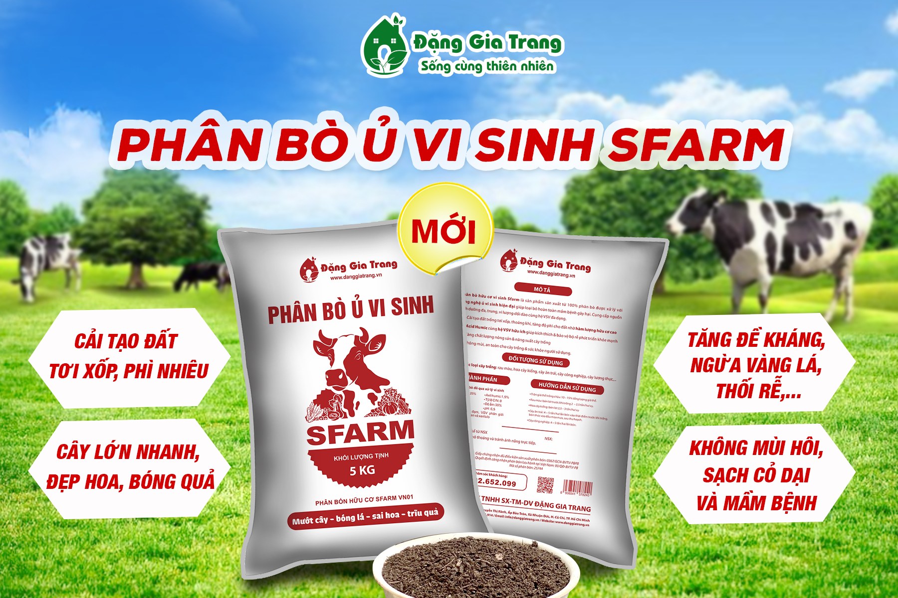 Phân bò hữu cơ vi sinh Sfarm 25kg