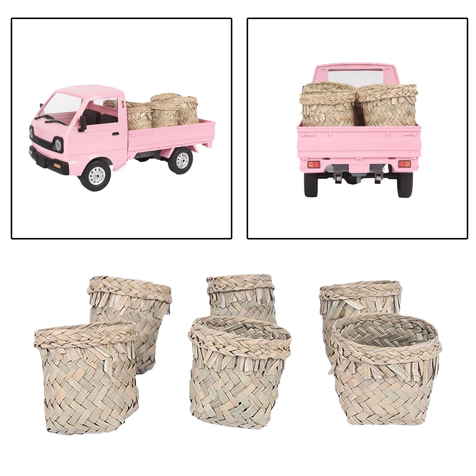 6x 1:16 Scale Straw Baskets Miniature Model for 1/10 WPL D12 RC Car Decor