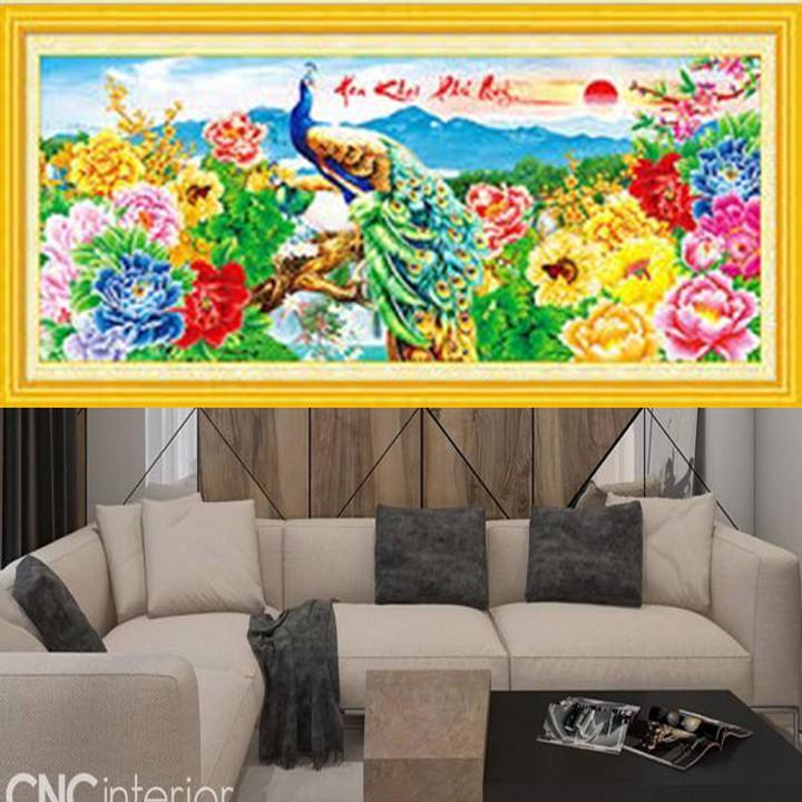 Tranh thêu công xanh hoa khai phú quý 88924 - kích thước: 137 * 61cm.