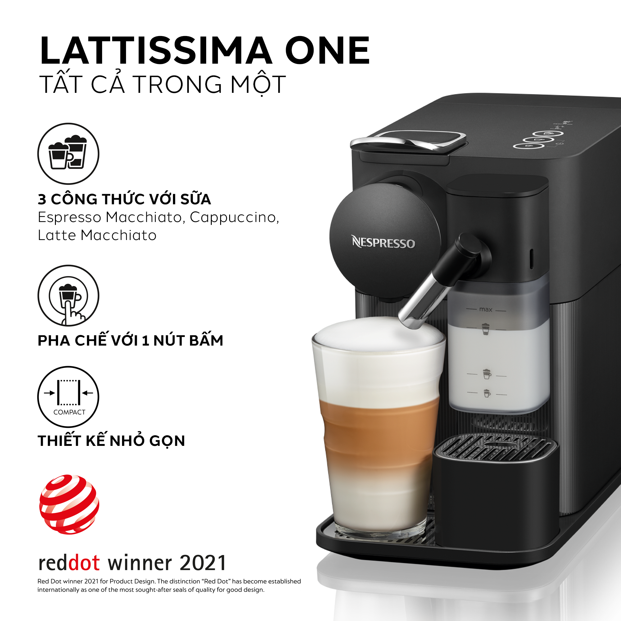 Máy pha cà phê Nespresso Lattissima One Đen - Hàng chính hãng