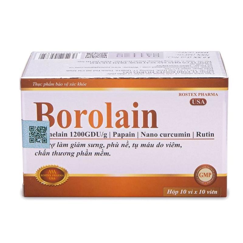 BOROLAIN ROSTEX Hộp 100V - Bromelain - Giảm sưng đau - Rostex- Tủ Thuốc Bảo Châu
