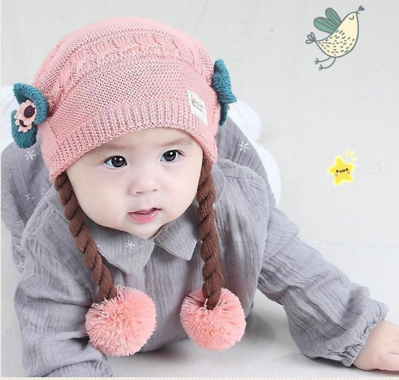 Mũ len cho bé gái cực xinh, nón len trẻ em gắn nơ tóc cho bé
