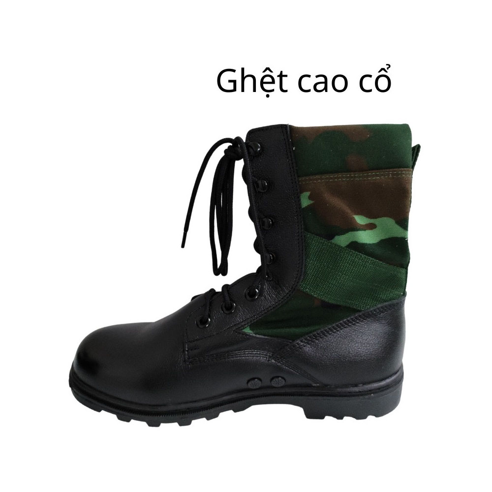 [Chính Hãng] Giày ghệt cơ động, bốt cổ cao nam da thật đen phối rằn ri cao cấp Cty 32 034 K07