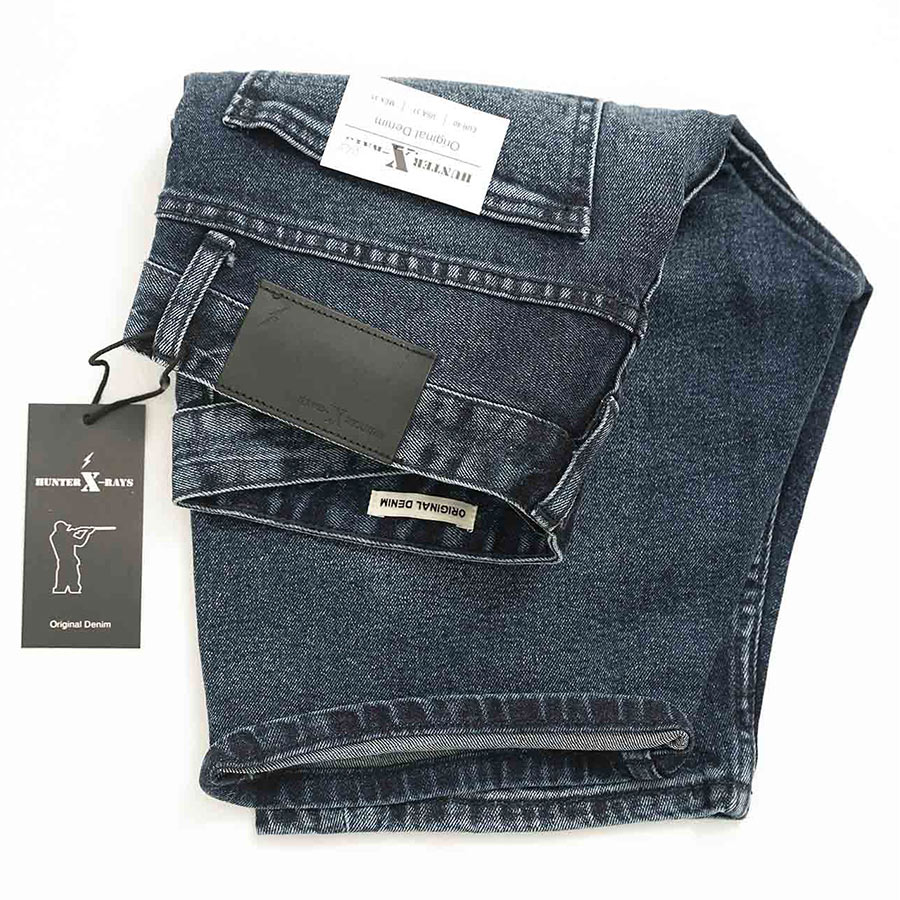 Quần Short Jeans Nam Rách Cao Cấp HUNTER X-RAYS  Slimfit Thun Màu Xanh Đen S45