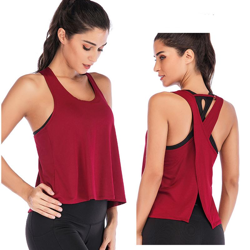 Áo yoga liền mạch cả hai mặc áo thể thao crop top tập luyện phụ nữ không tay lái xe phòng tập thể dục mặt hàng đầu Color: gray Size: S