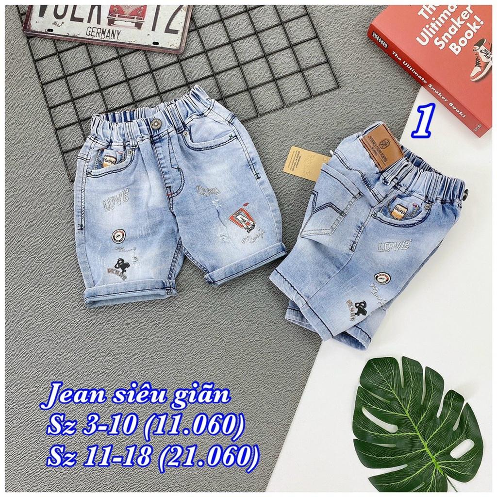 Quần đùi cho bé trai phối áo mặc tết đẹp size 10-28kg chất jeans co giãn mềm mịn mát