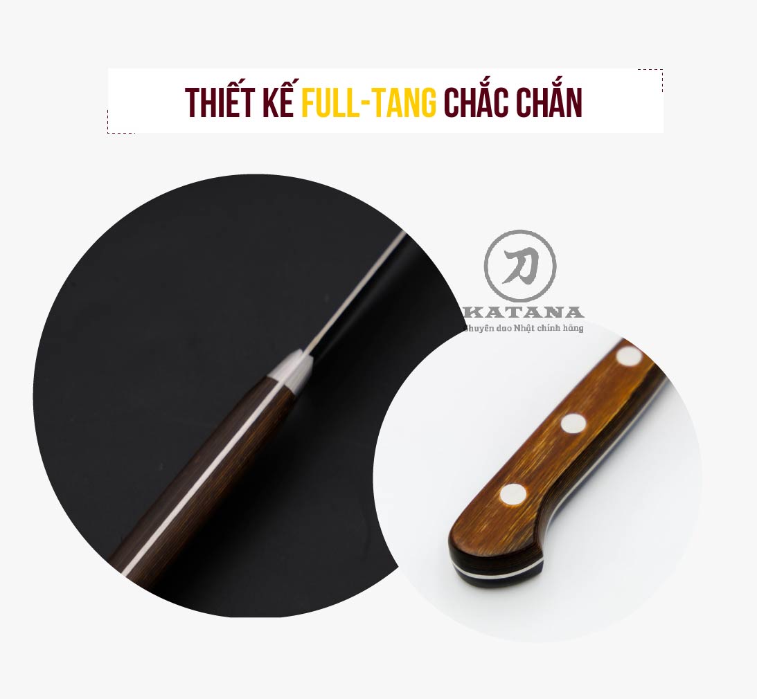 Dao thái đa năng KATANA Essential Santoku KATA-201 cán gỗ, thép không gỉ, độ sắc cao - dao bếp KATANA cao cấp thương hiệu Việt Nam