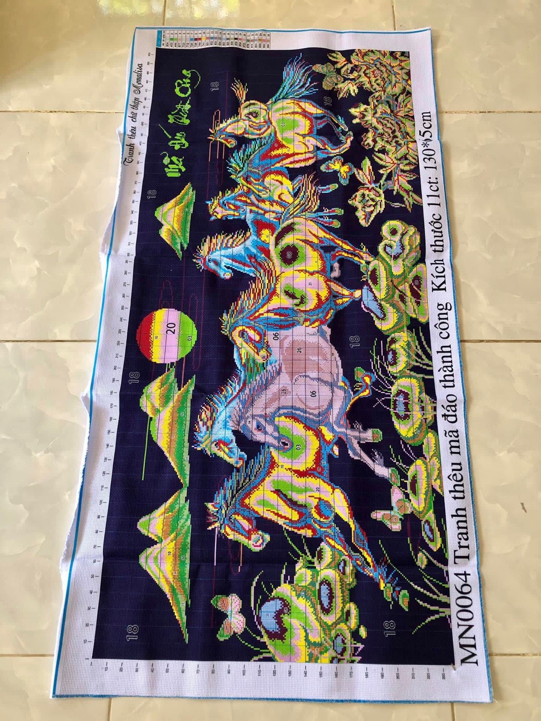 Tranh thêu chữ thập, tranh thêu kín Mã đáo thành công MN0064, kích thước 130 x 65 cm