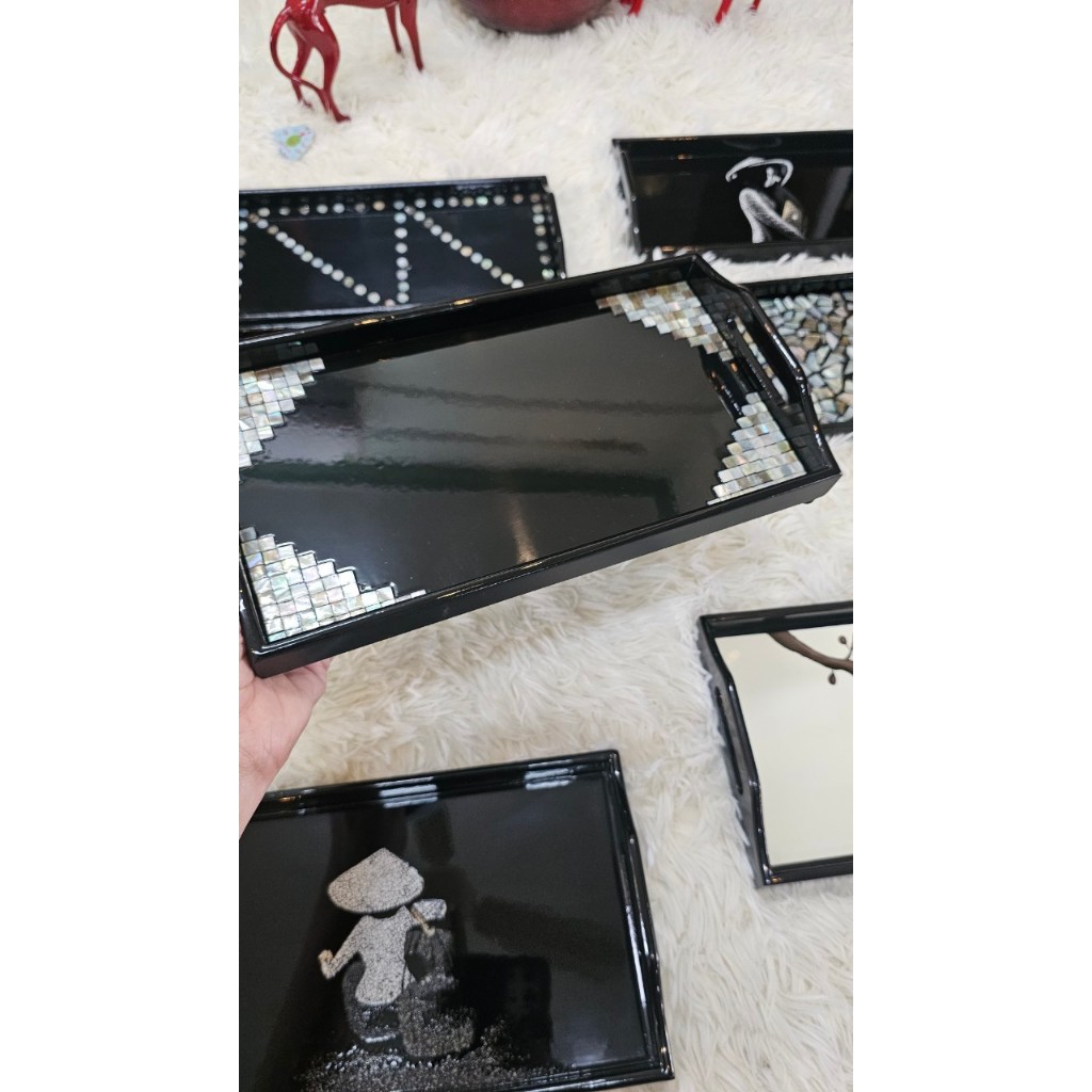 Khay gỗ sơn mài cao cấp size 27x15x2.5 cm đẹp mắt, sang trọng, quà tặng ý nghĩa