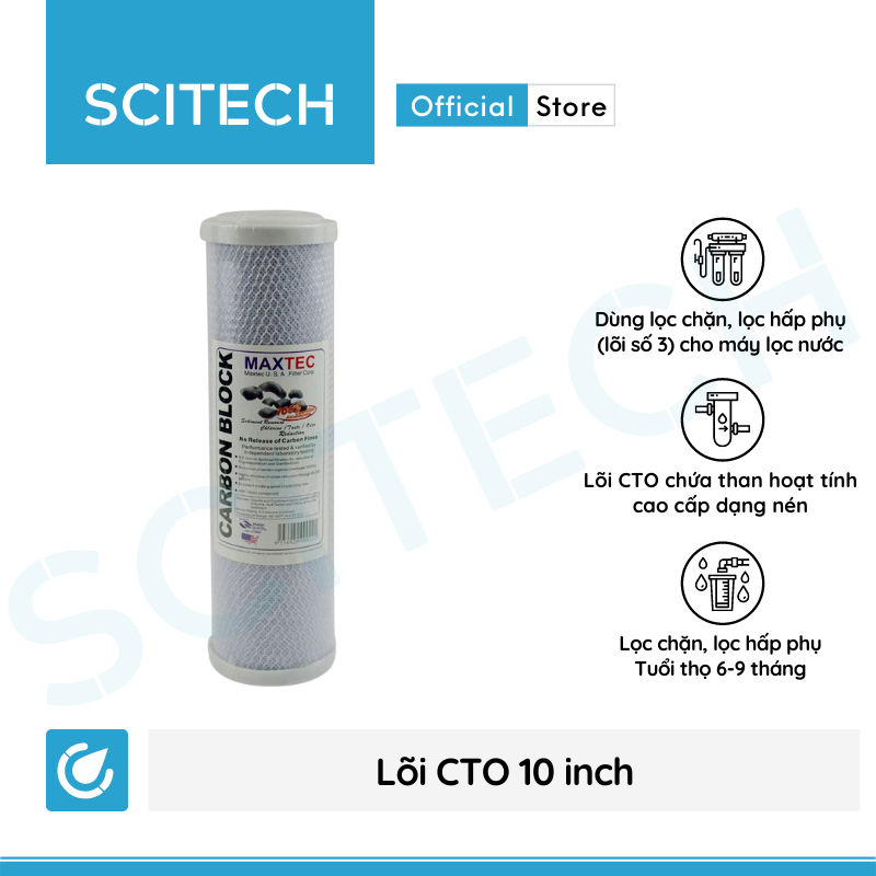 Lõi CTO 10 inch - Lõi số 3 máy lọc nước RO, bộ lọc thô - Hàng chính hãng