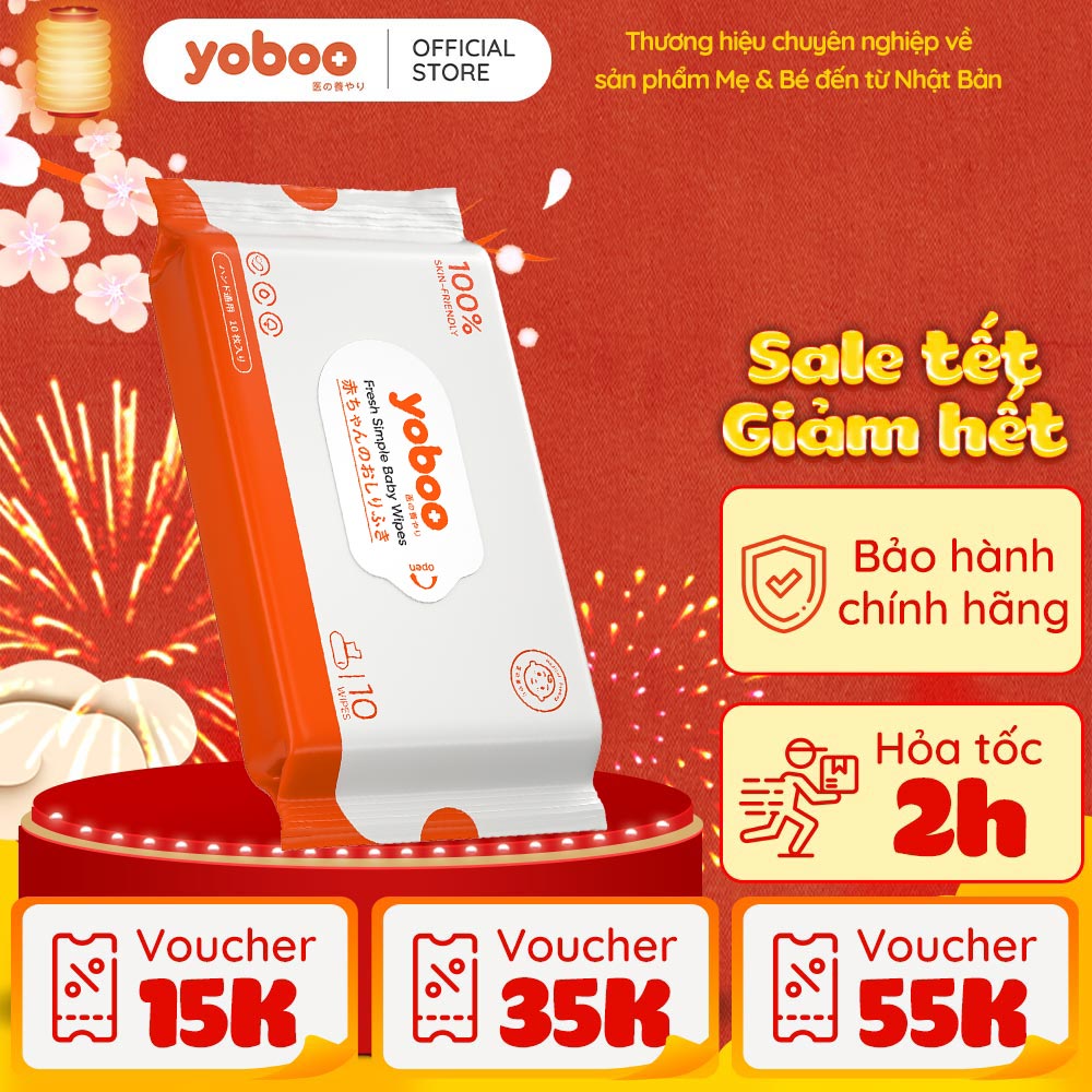 Khăn giấy ướt Yoboo YB-078 gói 10 tờ dịu nhẹ, không chứa cồn và hương liệu, an toàn khi sử dụng cho bé - Hàng chính hãng