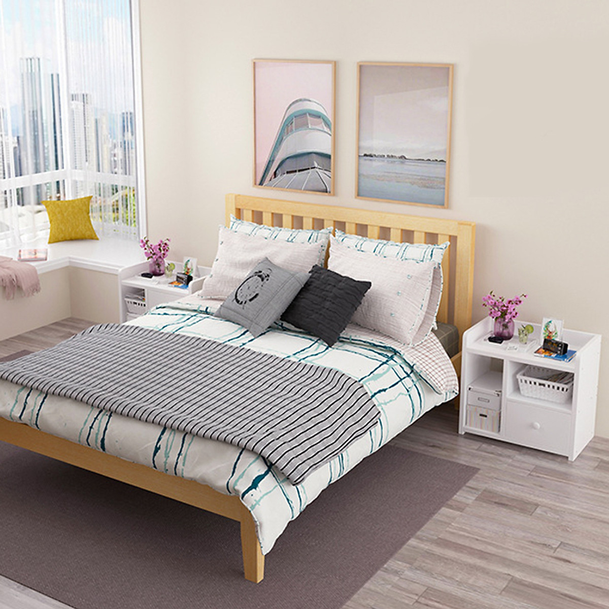 Kệ 3 tầng để đồ đa năng, tủ đầu giường bằng gỗ cao cấp - Chính hãng Amalife