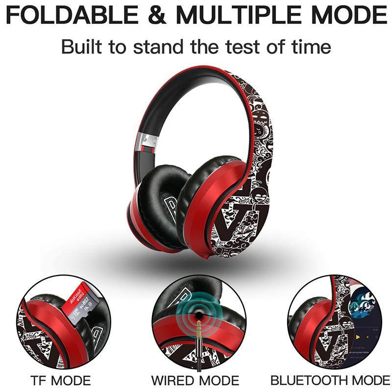 Không Dây Bluetooth 5.0 Tai Nghe Trên Tai Headest Graffiti Thiết Kế Có Thể Gấp Gọn Tai Nghe Có Mic Stereo Hi-Fi Cho Điện Thoại Máy Tính Laptop