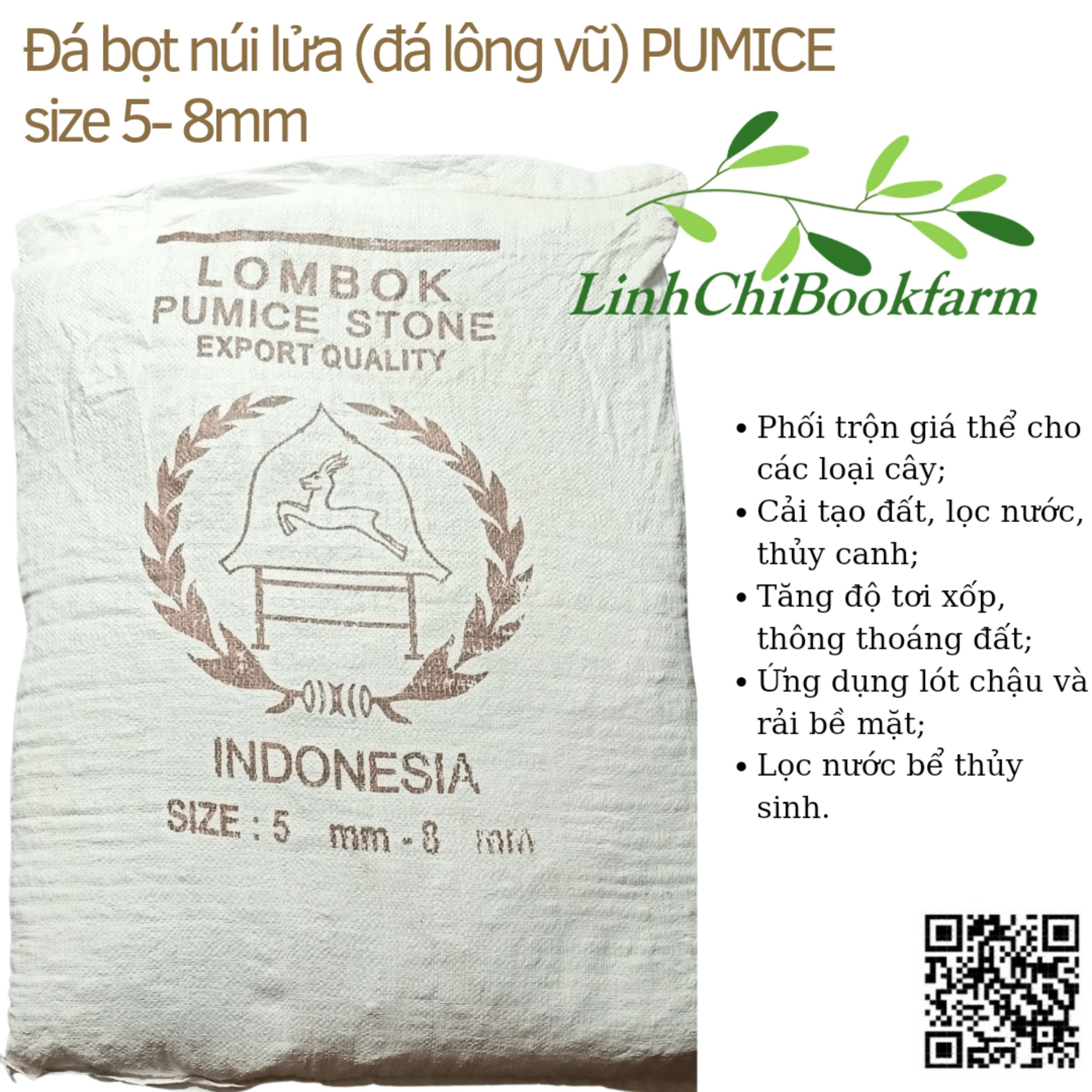 Đá Pumice Indonesia size 5-8mm, bao 50 lít - dùng lót chậu, rải bề mặt sen đá, xương rồng, bonsai trồng cây, lọc nước, bể thủy sinh, ủ phân, cải tạo đất