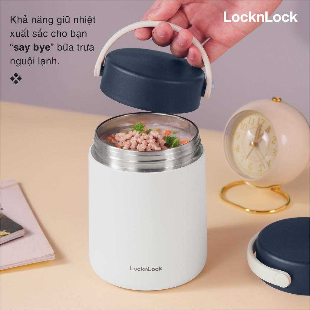 Hộp cơm giữ nhiệt Lock&amp;Lock LHC8042 700ml - Hàng chính hãng, 2 ngăn kèm muỗng inox, có thể ủ cháo cho bé - Hapos